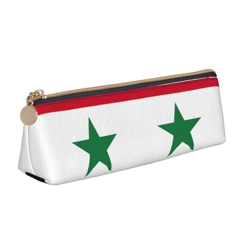 Luckily&Day Bedruckte dreieckige Tasche mit Flagge der Syrien, stilvoller Leder-Kosmetik-Organizer, kompakte Reißverschlusstasche, Weiß, One Size, Stilvoll von Luckily&Day
