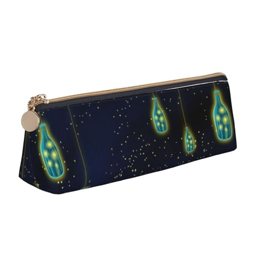 Luckily&Day Bedruckte dreieckige Tasche mit Flaschen im Nachthimmel, stilvoller Leder-Kosmetik-Organizer, kompakte Reißverschlusstasche, Weiß, One Size, Stilvoll von Luckily&Day