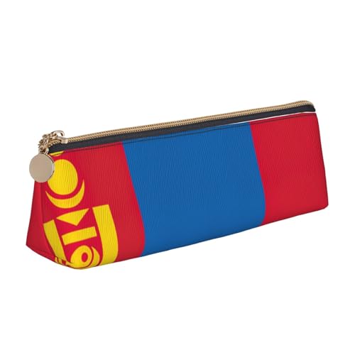 Luckily&Day Bedruckte dreieckige Tasche mit mongolischer Flagge, stilvoller Leder-Kosmetik-Organizer, kompakte Reißverschlusstasche, Weiß, One Size, Stilvoll von Luckily&Day