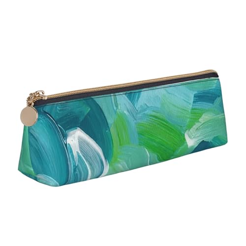 Luckily&Day Blaue Ölfarben-Textur, personalisierbar, dreieckig, stilvoller Kosmetik-Organizer aus Leder, kompakte Reißverschlusstasche, Weiß, One Size, Stilvoll von Luckily&Day