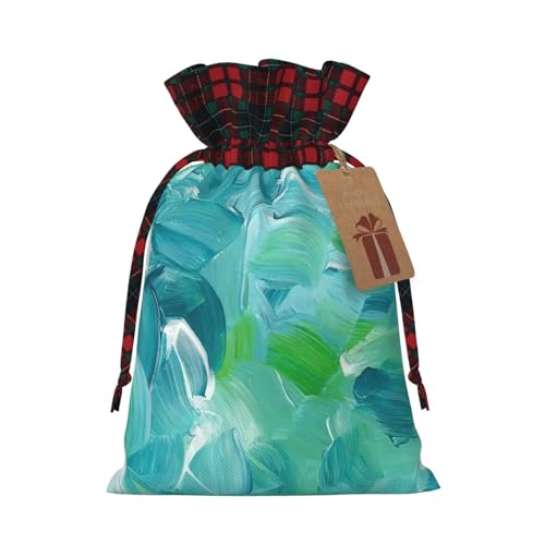 Luckily&Day Blaue Ölfarben-Texturdruck, Weihnachts-Kordelzug, Geschenktasche für Party, Festival, lustige, wiederverwendbare Leinentasche, 1 Stück von Luckily&Day