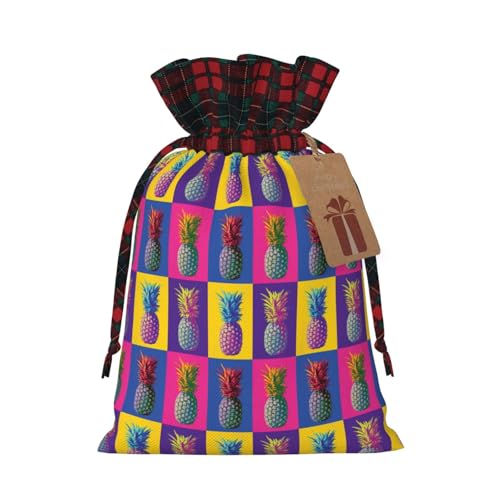 Luckily&Day Bunte Ananas-Druck-Geschenktasche mit Kordelzug für Party, Festival, lustige, wiederverwendbare Leinentasche, 1 Stück von Luckily&Day