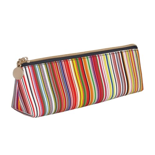 Luckily&Day Bunte Streifen. Bedruckte dreieckige Tasche, stilvoller Leder-Kosmetik-Organizer, kompakte Reißverschlusstasche, Weiß, One Size, Stilvoll von Luckily&Day