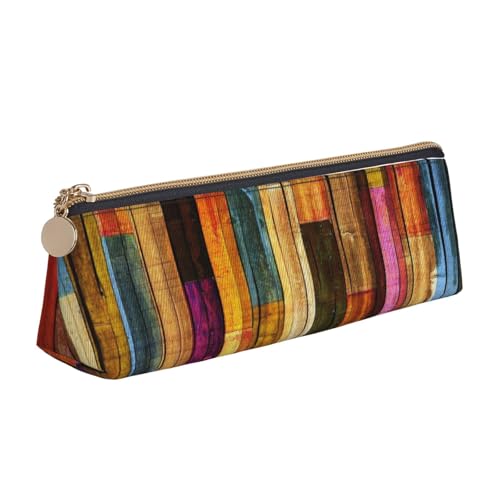 Luckily&Day Bunte dreieckige Tasche mit Holzdruck, stilvoller Leder-Kosmetik-Organizer, kompakte Reißverschlusstasche, Weiß, One Size, Stilvoll von Luckily&Day