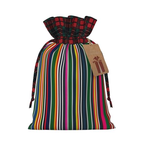 Luckily&Day Bunte gestreifte Weihnachts-Geschenktasche mit Kordelzug für Party, Geburtstag, lustige, wiederverwendbare Leinentasche, 1 Stück von Luckily&Day