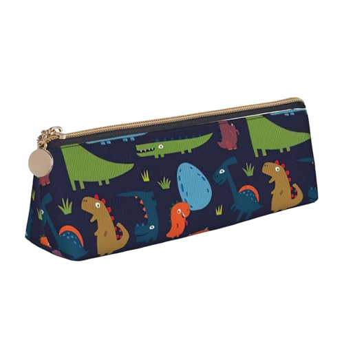 Luckily&Day Dinosaurier-Palmblatt-Druck, personalisierbar, dreieckig, einzigartiger Kosmetik-Organizer aus Leder, kompakte Reißverschlusstasche, weiß, Einheitsgröße, stilvoll, Weiß, One Size, Stilvoll von Luckily&Day