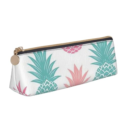 Luckily&Day Farbiger Ananas-Druck, personalisierbar, dreieckig, stilvoller Kosmetik-Organizer aus Leder, kompakte Reißverschlusstasche, Weiß, One Size, Stilvoll von Luckily&Day
