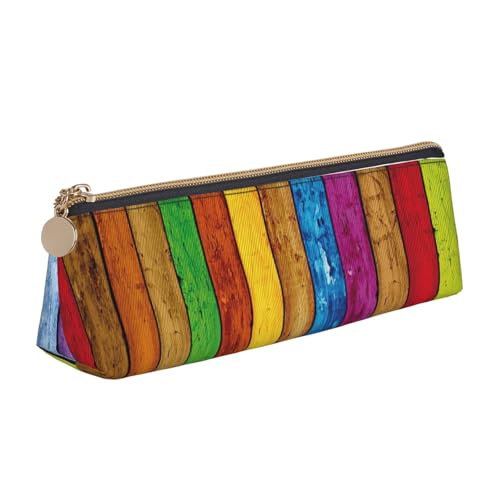 Luckily&Day Farbiger Holzdruck, personalisierbar, dreieckig, stilvoller Kosmetik-Organizer aus Leder, kompakte Reißverschlusstasche, Weiß, One Size, Stilvoll von Luckily&Day