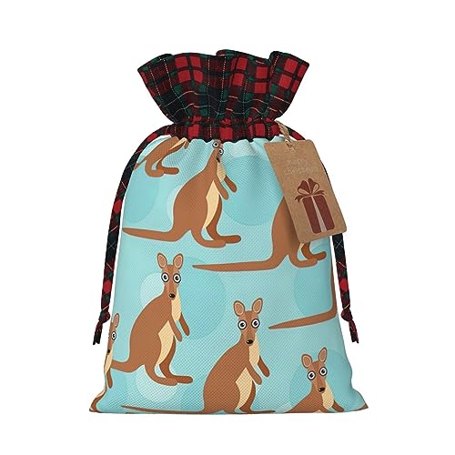 Luckily&Day Funny for Kangaroo Zoo print Christmas Drawstring Gift Bag for Party Festival Funny Reusable Canvas Bag,1 Piece, Schwarz, Medium von Luckily&Day