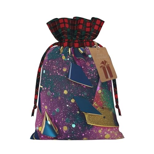 Luckily&Day Geschenktasche mit Glitzer-Druck, Weihnachten, Kordelzug, für Party, Geburtstag, lustige, wiederverwendbare Leinentasche, 1 Stück, Schwarz, Small von Luckily&Day