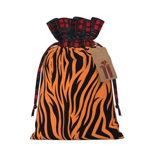 Luckily&Day Geschenktasche mit Tigerstreifen, orangefarbener Druck, mit Kordelzug, für Party, Festival, lustige, wiederverwendbare Leinentasche, 1 Stück, mittelgroß von Luckily&Day