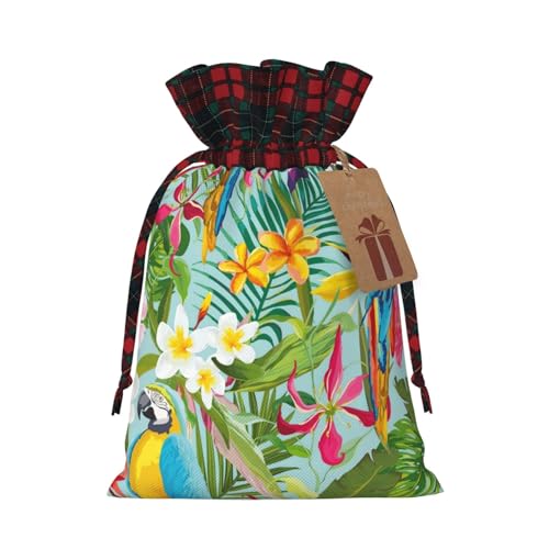 Luckily&Day Geschenktasche mit tropischen Pflanzen und Papageien, mit Kordelzug, für Party, Festival, lustige, wiederverwendbare Leinentasche, 1 Stück, Schwarz, Small von Luckily&Day