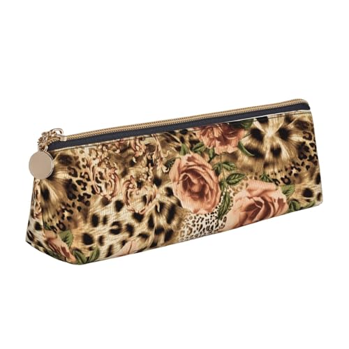 Luckily&Day Gestreifte Tasche mit Leopardenmuster, personalisierbar, dreieckig, stilvoll, Leder, Kosmetik-Organizer, kompakte Reißverschlusstasche, Weiß, One Size, Stilvoll von Luckily&Day