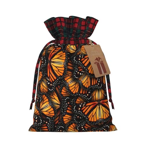 Luckily&Day Heaps of Orange Monarch-Schmetterlinge, Weihnachts-Kordelzug, Geschenktasche für Party, Festival, lustige, wiederverwendbare Leinentasche, 1 Stück, klein von Luckily&Day
