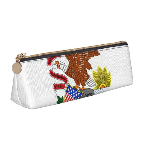 Luckily&Day Illinois Kosmetiktasche mit Staatsflaggen-Druck, personalisierbar, stilvoller Leder-Kosmetik-Organizer, kompakte Reißverschlusstasche, Weiß, One Size, Stilvoll von Luckily&Day