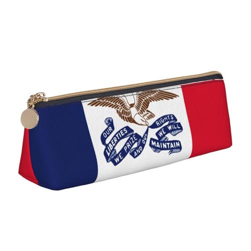 Luckily&Day Iowa Kosmetiktasche mit Staatsflaggen-Aufdruck, personalisierbar, stilvoller Leder-Kosmetik-Organizer, kompakte Reißverschlusstasche, Weiß, One Size, Stilvoll von Luckily&Day