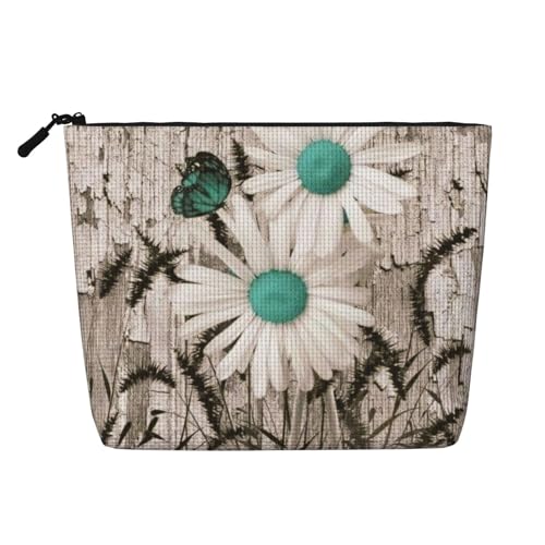Luckily&Day Kosmetiktasche mit Gänseblümchen-Aufdruck für Damen, Make-up-Tasche, modische Reisetasche mit großem Stauraum, Geschenke für Frauen, Schwarz, Einheitsgröße, Schwarz, One Size von Luckily&Day