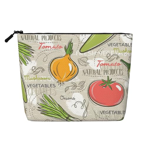 Luckily&Day Kosmetiktasche mit Gemüse- und Obstaufdruck, Make-up-Tasche, modische Reisetasche mit großem Stauraum, Geschenke für Frauen, Schwarz, Einheitsgröße, Schwarz, One Size von Luckily&Day