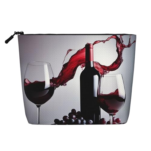 Luckily&Day Kosmetiktasche mit Rotwein-Aufdruck für Damen, Make-up-Tasche, modische Reisetasche mit großem Stauraum, Geschenke für Frauen, Schwarz, Einheitsgröße, Schwarz, One Size von Luckily&Day