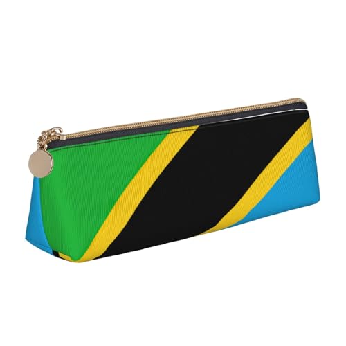 Luckily&Day Kosmetiktasche mit Tansania-Flagge, personalisierbar, dreieckig, stilvoll, Leder, Kosmetik-Organizer, kompakte Reißverschlusstasche, Weiß, One Size, Stilvoll von Luckily&Day