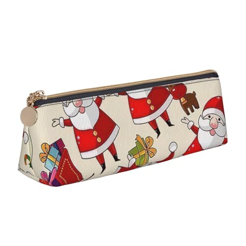 Luckily&Day Kosmetiktasche mit Weihnachtsmann-Motiv, personalisierbar, dreieckig, stilvoll, Leder, Kosmetik-Organizer, kompakte Reißverschlusstasche, Weiß, One Size, Stilvoll von Luckily&Day