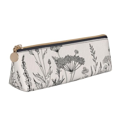 Luckily&Day Kosmetiktasche mit botanischer Gravur, Motiv: Blumenkräuter, personalisierbar, dreieckig, einzigartig, Leder, Kosmetik-Organizer, kompakte Reißverschlusstasche, Weiß, Einheitsgröße, von Luckily&Day