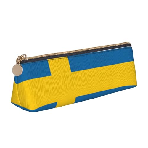Luckily&Day Kosmetiktasche mit schwedischer Flagge, personalisierbar, dreieckig, stilvoll, Leder, Kosmetik-Organizer, kompakte Reißverschlusstasche, Weiß, One Size, Stilvoll von Luckily&Day
