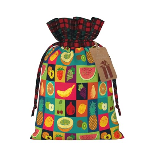 Luckily&Day Kunststil, Obstdruck, Weihnachts-Kordelzug, Geschenktasche für Party, Festival, lustige, wiederverwendbare Leinentasche, 1 Stück von Luckily&Day