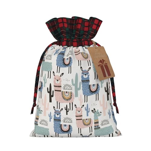 Luckily&Day Lama-Alpaka-Kaktus-Druck, Weihnachts-Geschenktasche mit Kordelzug, für Party, Festival, lustige, wiederverwendbare Leinentasche, 1 Stück von Luckily&Day