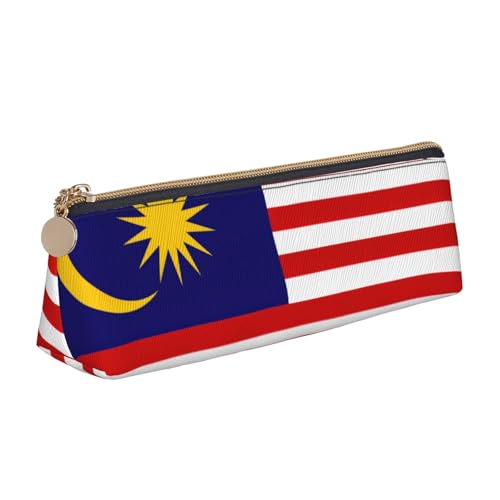 Luckily&Day Malaysia-Flagge, personalisierbar, dreieckig, stilvoll, Leder, Kosmetik-Organizer, kompakte Reißverschlusstasche, Weiß, One Size, Stilvoll von Luckily&Day