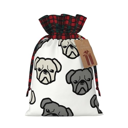 Luckily&Day Merican Dog Head Print Weihnachten Kordelzug Geschenktüte für Party Geburtstag Lustige wiederverwendbare Leinentasche 1 Stück von Luckily&Day