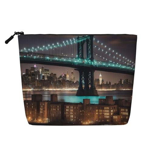 Luckily&Day New York Bridge Night Print Kosmetiktasche für Frauen Make-up Tasche Mode Reisetasche mit großem Stauraum Geschenke für Frauen Schwarz Einheitsgröße, Schwarz, One Size von Luckily&Day