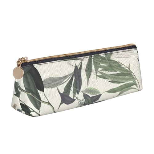 Luckily&Day Niedlicher Palmenblätter-Druck, personalisierbar, dreieckig, stilvoller Leder-Kosmetik-Organizer, kompakte Reißverschlusstasche, Weiß, One Size, Stilvoll von Luckily&Day
