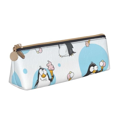 Luckily&Day Niedlicher Pinguin-Druck, personalisierbar, dreieckig, stilvoller Kosmetik-Organizer aus Leder, kompakte Reißverschlusstasche, Weiß, One Size, Stilvoll von Luckily&Day