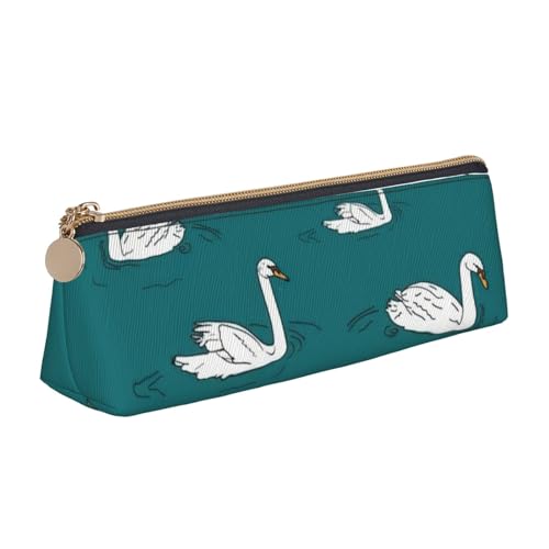 Luckily&Day Niedlicher Schwanenaufdruck, personalisierbar, dreieckig, stilvoller Leder-Kosmetik-Organizer, kompakte Reißverschlusstasche, Weiß, One Size, Stilvoll von Luckily&Day