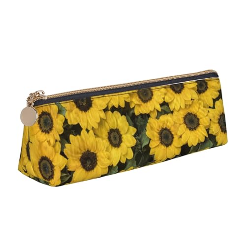 Luckily&Day Niedlicher Sonnenblumen-Druck, personalisierbar, dreieckig, stilvoller Leder-Kosmetik-Organizer, kompakte Reißverschlusstasche, Weiß, One Size, Stilvoll von Luckily&Day