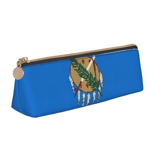 Luckily&Day Oklahoma Staatsflagge, personalisierbar, dreieckig, stilvoller Leder-Kosmetik-Organizer, kompakte Reißverschlusstasche, Weiß, One Size, Stilvoll von Luckily&Day