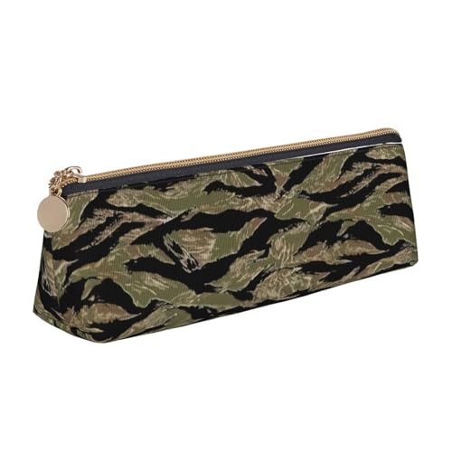 Luckily&Day Personalisierbare, dreieckige Tasche aus Leder, mit Tigerstreifen, Camouflage-Druck, kompakter Kosmetik-Organizer, Weiß, One Size, Stilvoll von Luckily&Day