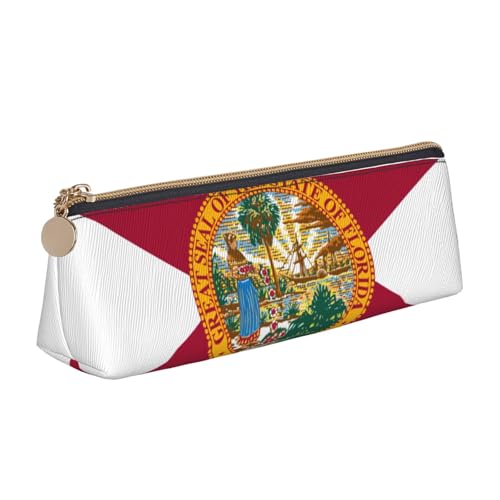 Luckily&Day Personalisierte dreieckige Tasche aus Leder, Motiv: Flagge von Florida, kompakter Kosmetik-Organizer mit Reißverschluss, Weiß, One Size, Stilvoll von Luckily&Day