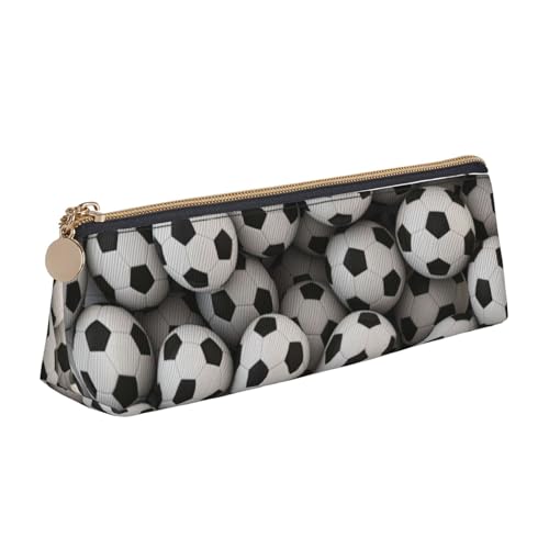 Luckily&Day Personalisierte dreieckige Tasche aus Leder, Motiv: Fußball-Meereser, kompakter Kosmetik-Organizer mit Reißverschluss, Weiß, One Size, Stilvoll von Luckily&Day