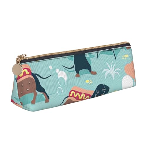Luckily&Day Personalisierte dreieckige Tasche aus Leder, Motiv: Hot Dogs und Limonade, einzigartiger Kosmetik-Organizer aus Leder, kompakte Reißverschlusstasche, Weiß, Einheitsgröße, stilvoll, Weiß, von Luckily&Day