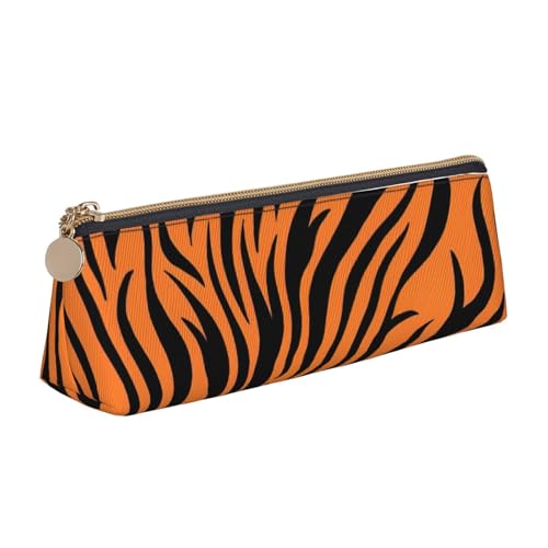 Luckily&Day Personalisierte dreieckige Tasche aus Leder, mit Tigerstreifen, orangefarbener Druck, kompakter Kosmetik-Organizer, Weiß, One Size, Stilvoll von Luckily&Day