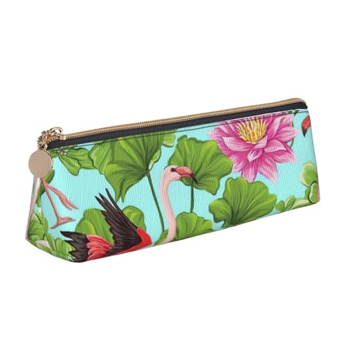Luckily&Day Personalisierte dreieckige Tasche aus Leder mit Flamingo-Motiv, kompakter Kosmetik-Organizer mit Reißverschluss, Weiß, One Size, Stilvoll von Luckily&Day