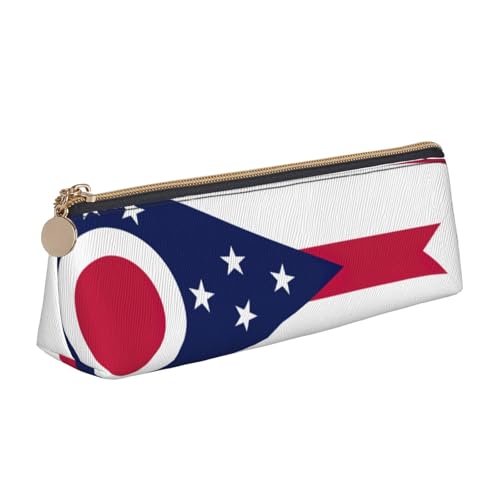 Luckily&Day Personalisierte dreieckige Tasche aus Leder mit Ohio-Flagge, kompakter Kosmetik-Organizer, kompakte Reißverschlusstasche, Weiß, One Size, Stilvoll von Luckily&Day