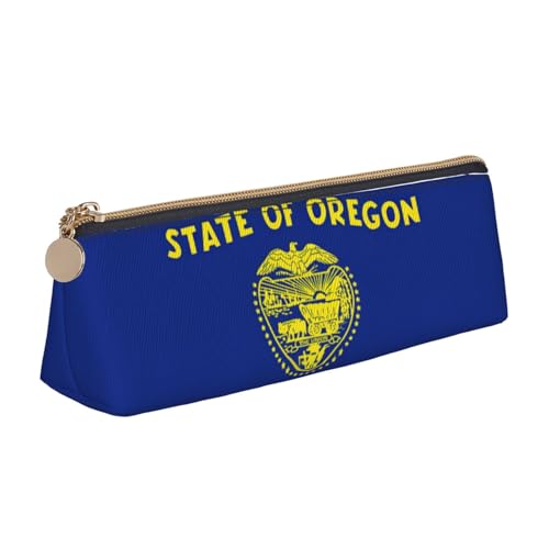 Luckily&Day Personalisierte dreieckige Tasche aus Leder mit Oregon-Flagge, kompakter Kosmetik-Organizer, kompakte Reißverschlusstasche, Weiß, One Size, Stilvoll von Luckily&Day