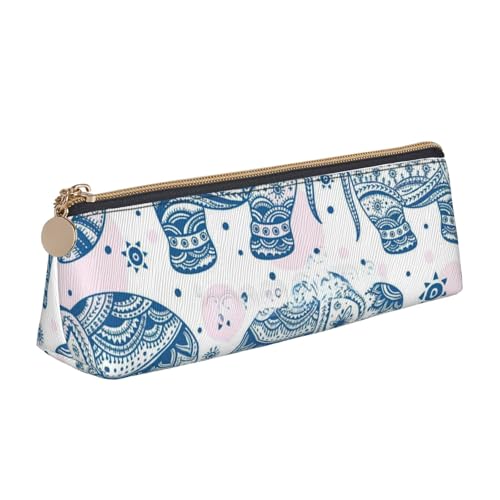 Luckily&Day Personalisierte dreieckige Tasche im Boho-Elefantendesign, stilvoller Kosmetik-Organizer aus Leder, kompakte Reißverschlusstasche, Weiß, One Size, Stilvoll von Luckily&Day