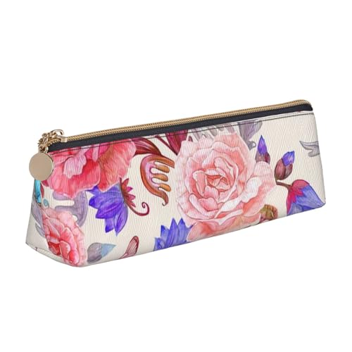 Luckily&Day Personalisierte dreieckige Tasche mit Blumen- und Rosen- und Schmetterlings-Aufdruck, einzigartiger Kosmetik-Organizer aus Leder, kompakte Reißverschlusstasche, weiß, Einheitsgröße, von Luckily&Day