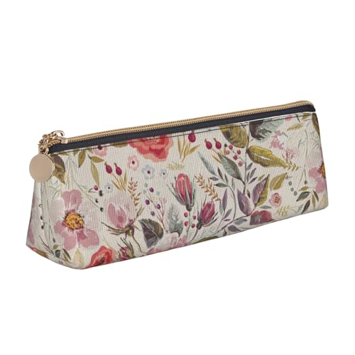 Luckily&Day Personalisierte dreieckige Tasche mit Blumenblatt-Aufdruck, stilvoller Leder-Kosmetik-Organizer, kompakte Reißverschlusstasche, Weiß, One Size, Stilvoll von Luckily&Day