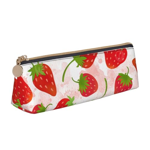 Luckily&Day Personalisierte dreieckige Tasche mit Erdbeermotiv, stilvoller Leder-Kosmetik-Organizer, kompakte Reißverschlusstasche, Weiß, One Size, Stilvoll von Luckily&Day