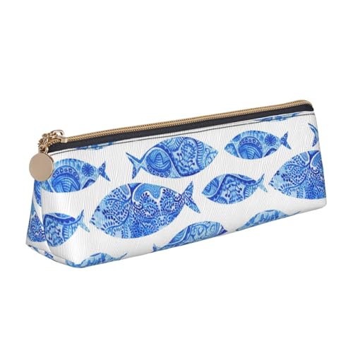 Luckily&Day Personalisierte dreieckige Tasche mit Fischmalerei, stilvoller Leder-Kosmetik-Organizer, kompakte Reißverschlusstasche, Weiß, One Size, Stilvoll von Luckily&Day